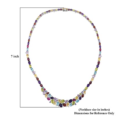 D'Joy Multi Gemstone Necklace in Rhodium Over Sterling Silver 36.35 ctw (18 Inches)