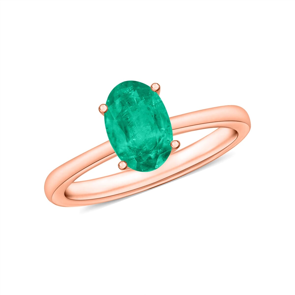 Rhapsody 18K Rose Gold AAAA Kagem Zambian Emerald Solitaire Ring (Size 7.5) 5.50 Grams 0.80 ctw image number 0