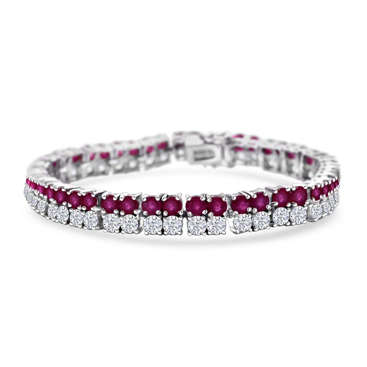 D'Joy Niassa Ruby (FF) and Moissanite 19.90 ctw Bracelet in Rhodium Over Sterling Silver (6.50 In) image number 0