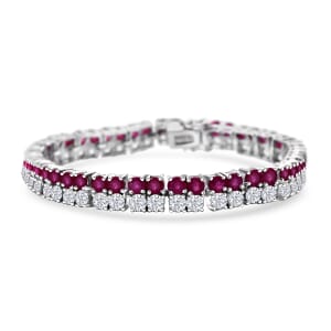 D'Joy Niassa Ruby (FF) and Moissanite 19.90 ctw Bracelet in Rhodium Over Sterling Silver (6.50 In)