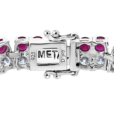 D'Joy Niassa Ruby (FF) and Moissanite 17.90 ctw Regal Radiance Bracelet in Rhodium Over Sterling Silver (6.50 In)