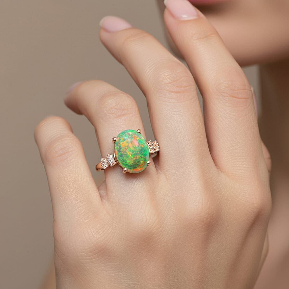 Rhapsody AAAA Ethiopian Welo Opal and E-F VS2 Diamond 1.85 ctw Ring in 18K Rose Gold (Size 6.0) (Del. in 10-12 Days) image number 2