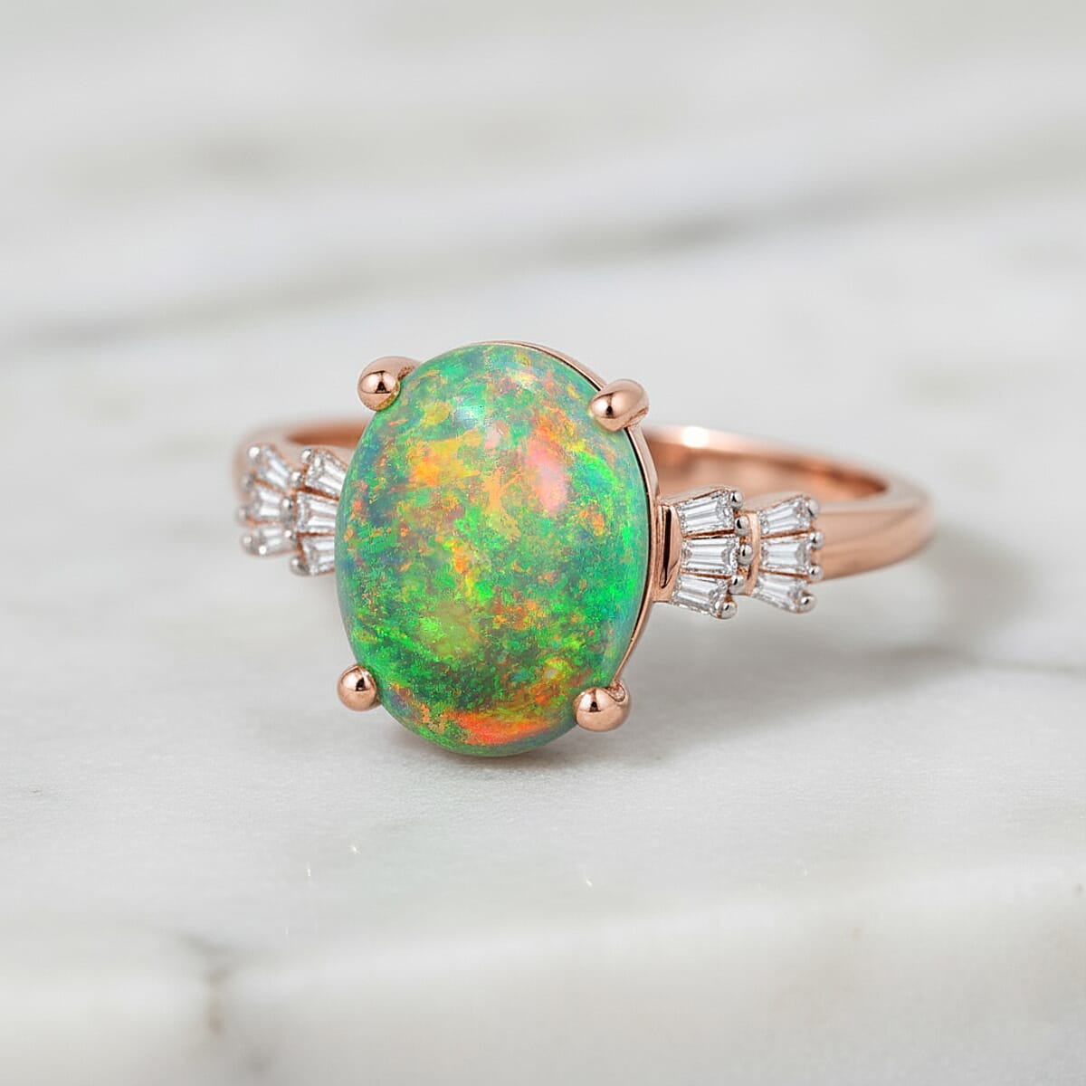Rhapsody AAAA Ethiopian Welo Opal and E-F VS2 Diamond 1.85 ctw Ring in 18K Rose Gold (Size 8.5) (Del. in 10-12 Days) image number 1