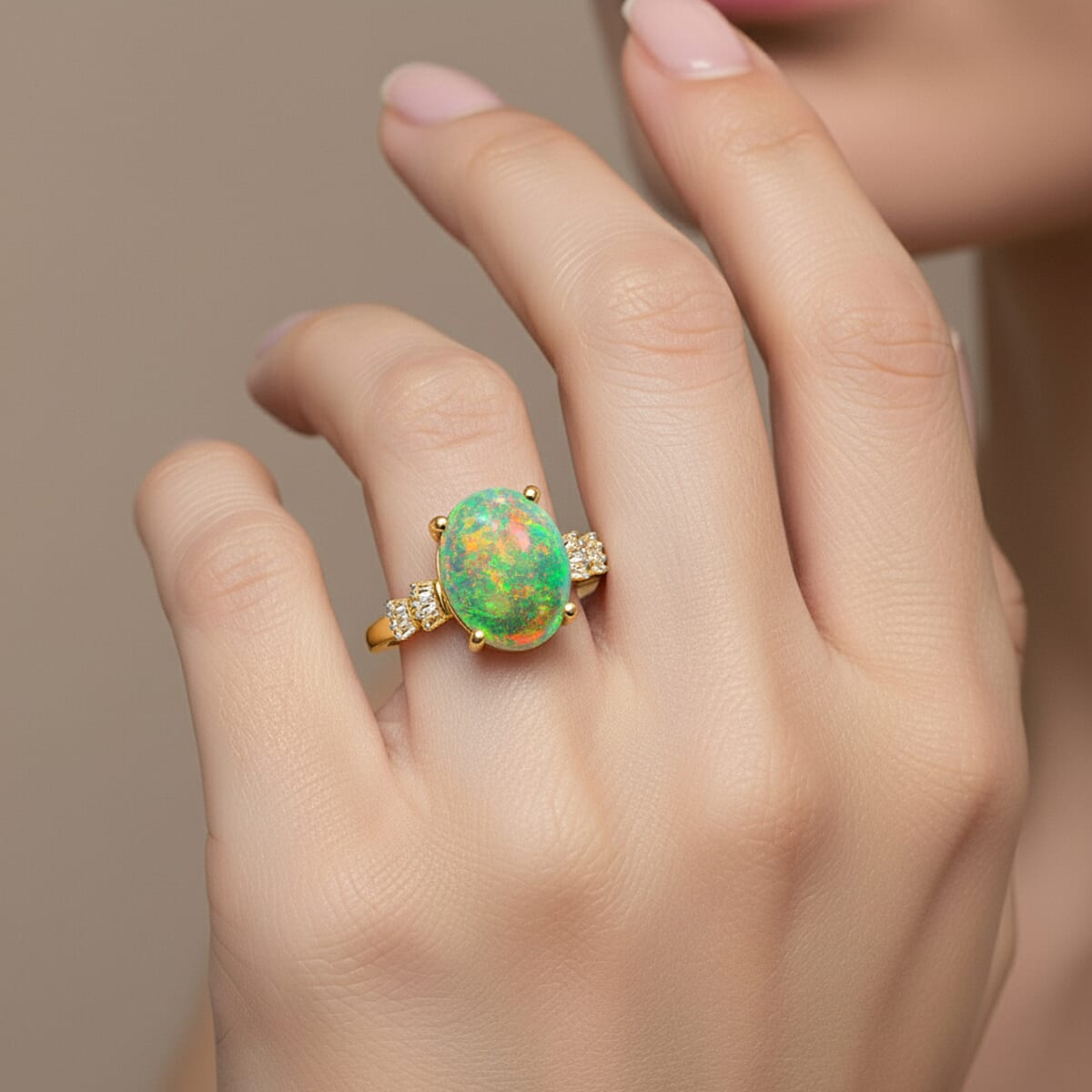 Rhapsody AAAA Ethiopian Welo Opal and E-F VS2 Diamond 1.85 ctw Ring in 18K Yellow Gold (Size 6.5) (Del. in 10-12 Days) image number 2