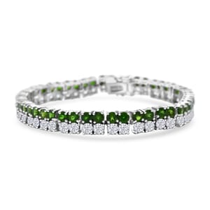 Chrome Diopside, Moissanite Bracelet in Rhodium Over Sterling Silver (6.50 In) 17.00 ctw