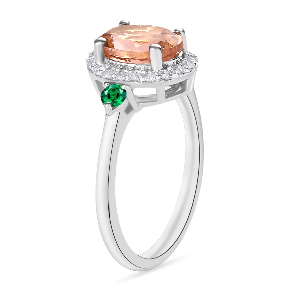Rhapsody AAAA Pink Morganite, Boyaca Colombian Emerald and E-F VS2 Diamond 1.75 ctw Ring in 18K White Gold (Size 10.0) image number 2