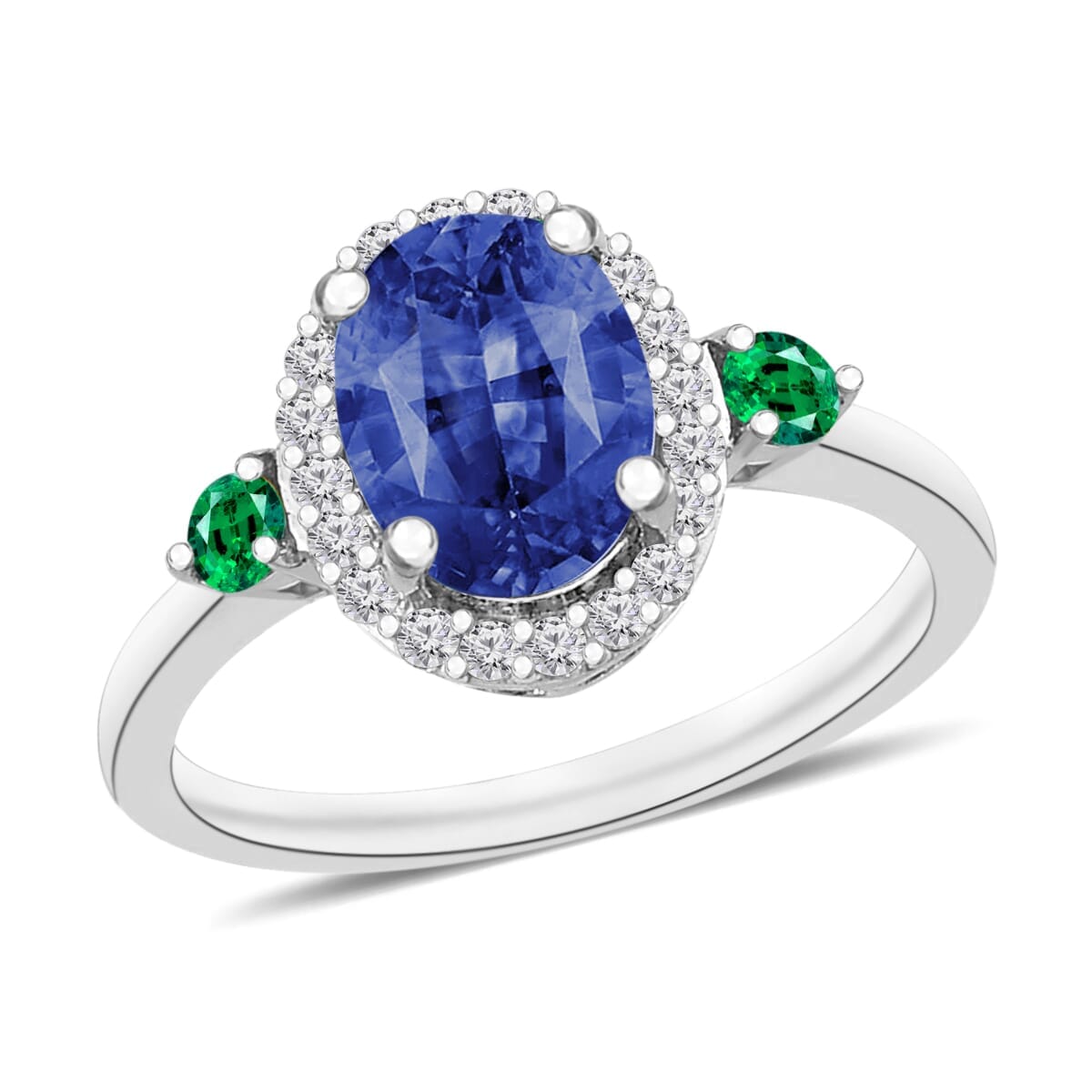 Rhapsody AAAA Ceylon Blue Sapphire, Boyaca Colombian Emerald and E-F VS2 Diamond 1.75 ctw Ring in 18K White Gold (Size 8.5) image number 0