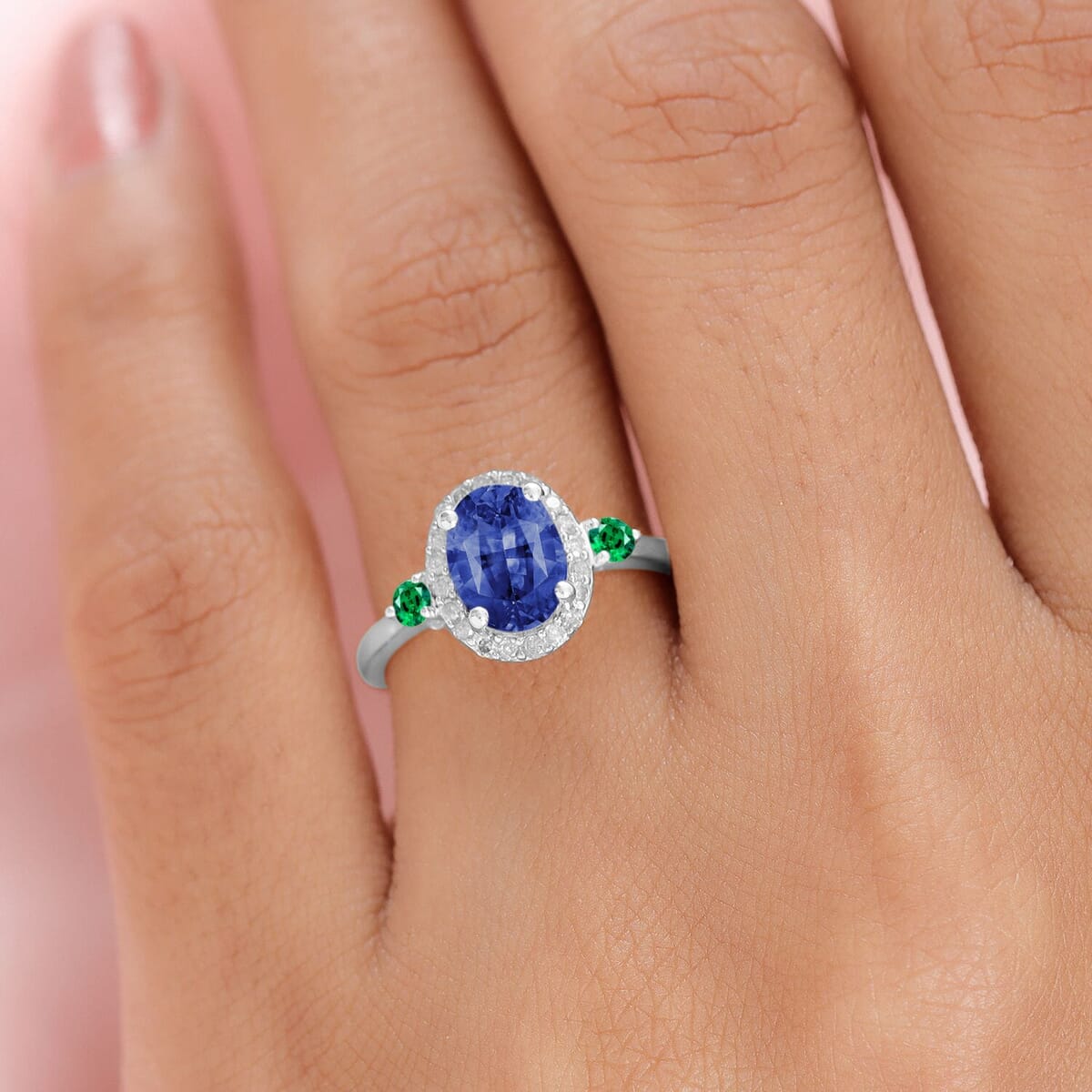 Rhapsody AAAA Ceylon Blue Sapphire, Boyaca Colombian Emerald and E-F VS2 Diamond 1.75 ctw Ring in 18K White Gold (Size 8.5) image number 1