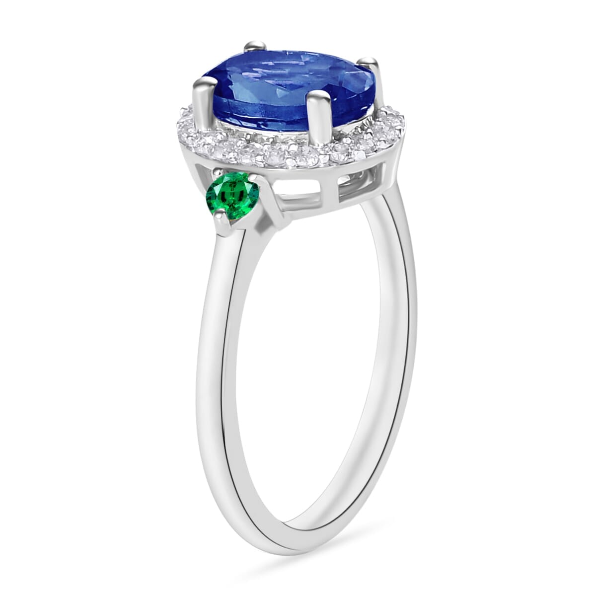 Rhapsody AAAA Ceylon Blue Sapphire, Boyaca Colombian Emerald and E-F VS2 Diamond 1.75 ctw Ring in 18K White Gold (Size 8.5) image number 2
