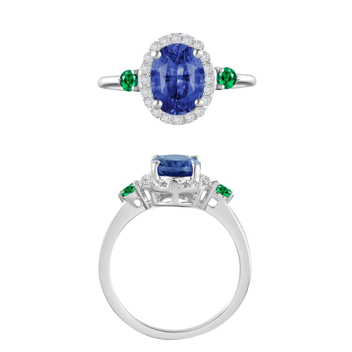 Rhapsody AAAA Ceylon Blue Sapphire, Boyaca Colombian Emerald and E-F VS2 Diamond 1.75 ctw Ring in 18K White Gold (Size 8.5) image number 3