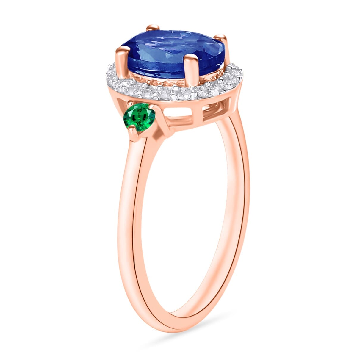 Rhapsody AAAA Ceylon Blue Sapphire, Boyaca Colombian Emerald and E-F VS2 Diamond 1.75 ctw Ring in 18K Rose Gold (Size 5.0) image number 2