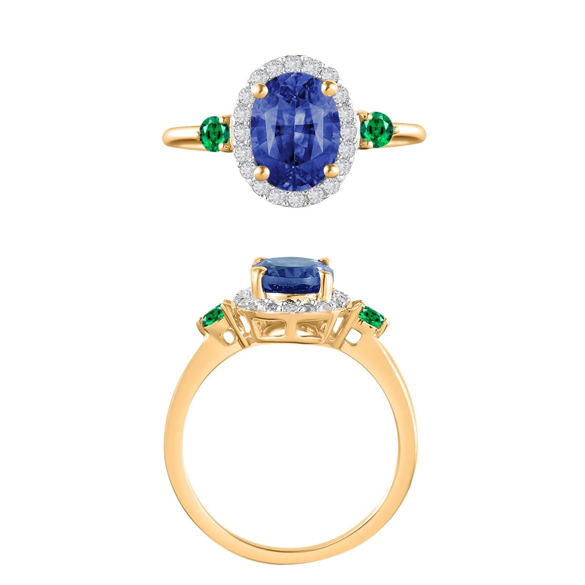 Rhapsody AAAA Ceylon Blue Sapphire, Boyaca Colombian Emerald and E-F VS2 Diamond 1.75 ctw Ring in 18K Yellow Gold (Size 5.5) image number 3