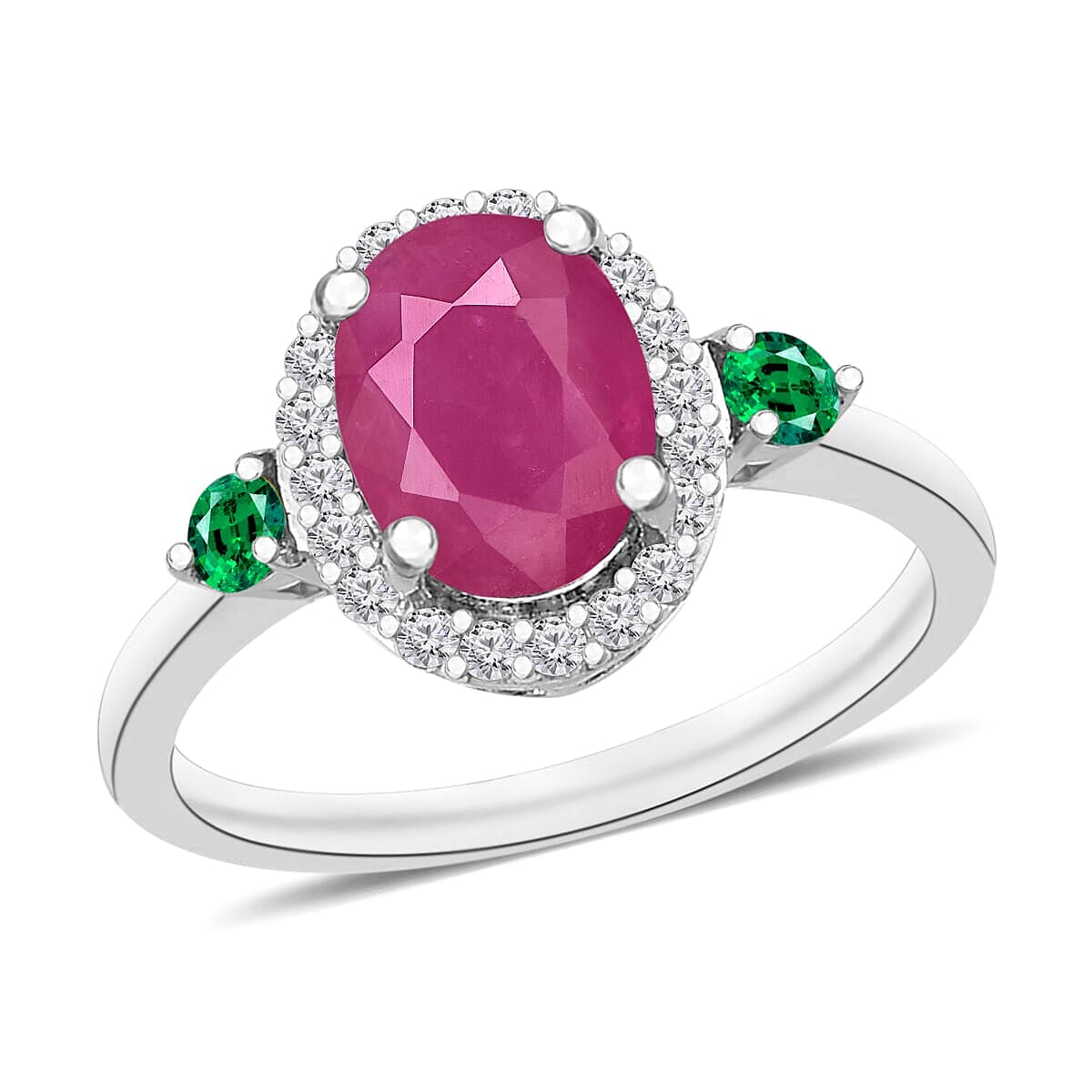 Rhapsody AAAA Mozambique Ruby, Boyaca Colombian Emerald and E-F VS2 Diamond 1.95 ctw Ring in 18K White Gold (Size 10.0) image number 0