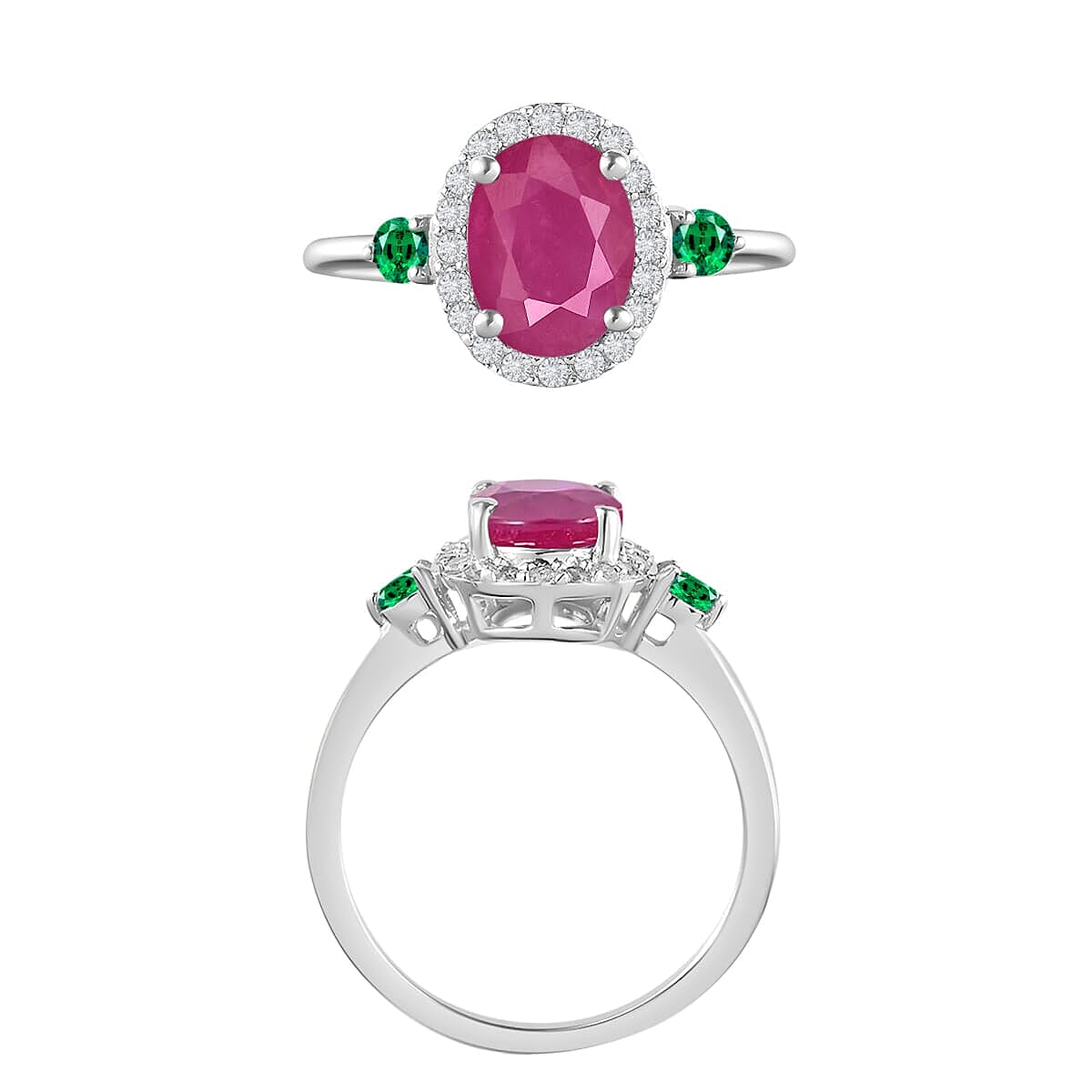 Rhapsody AAAA Mozambique Ruby, Boyaca Colombian Emerald and E-F VS2 Diamond 1.95 ctw Ring in 18K White Gold (Size 10.0) image number 3