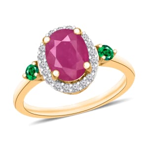 Rhapsody AAAA Mozambique Ruby, Boyaca Colombian Emerald and E-F VS2 Diamond 1.95 ctw Ring in 18K Yellow Gold (Size 9.5)