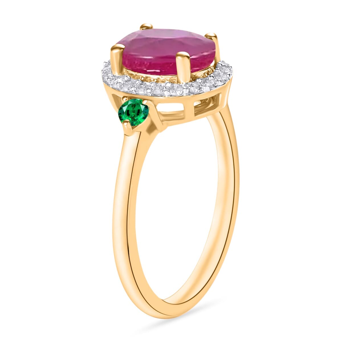 Rhapsody AAAA Mozambique Ruby, Boyaca Colombian Emerald and E-F VS2 Diamond 1.95 ctw Ring in 18K Yellow Gold (Size 9.5) image number 2