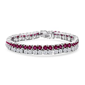 D'Joy Niassa Ruby (FF) and Moissanite 22.15 ctw Regal Radiance Bracelet in Rhodium Over Sterling Silver (8.00 In)