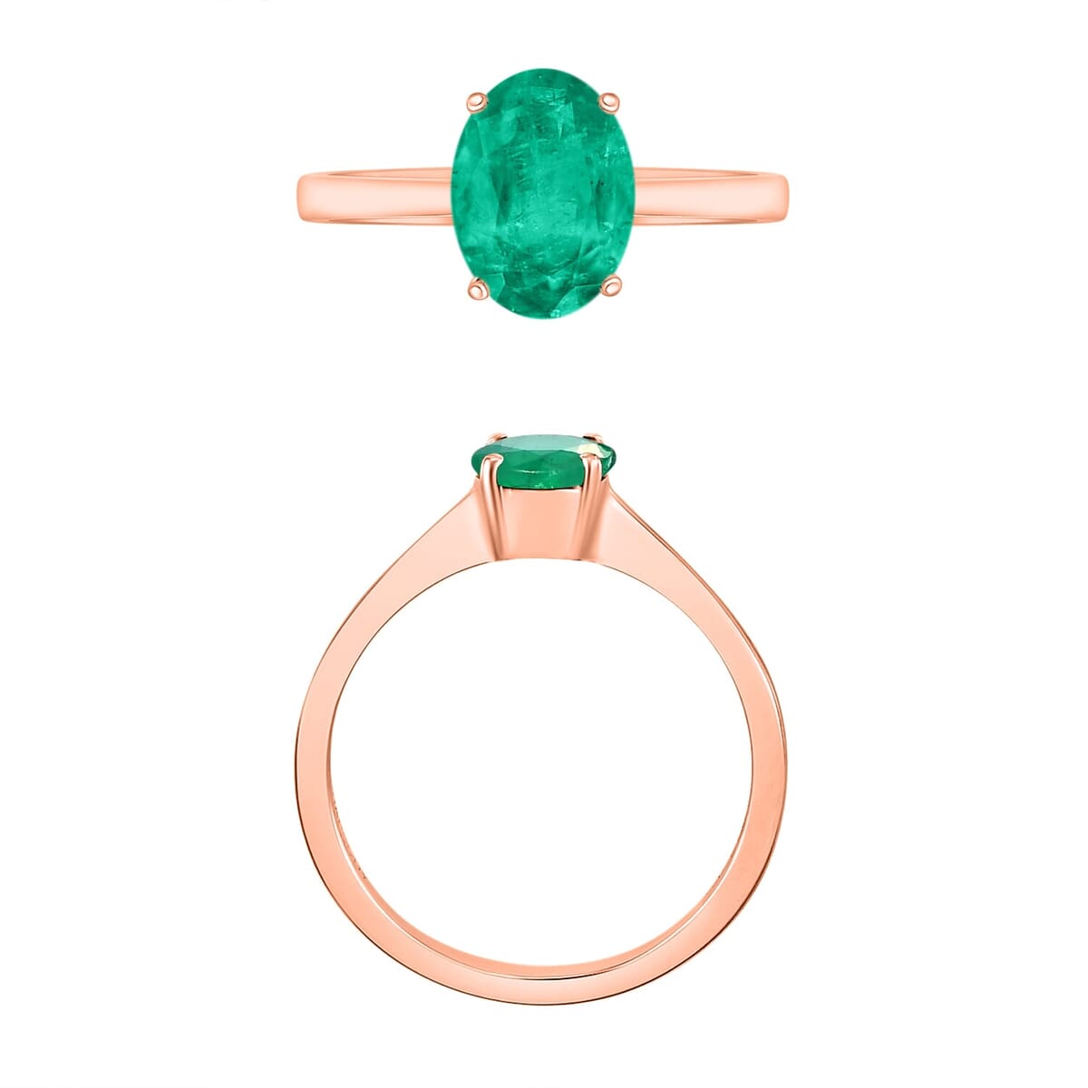 Rhapsody 18K Rose Gold AAAA Kagem Zambian Emerald Solitaire Ring (Size 6.5) 5.50 Grams 1.20 ctw image number 3