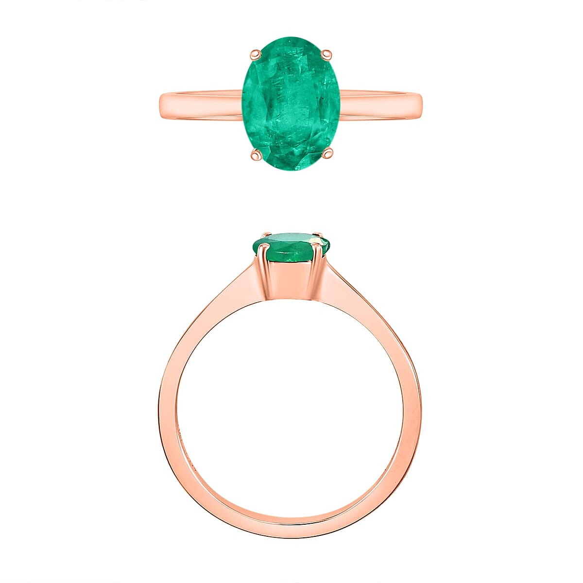 Rhapsody 18K Rose Gold AAAA Kagem Zambian Emerald Solitaire Ring (Size 7.5) 5.50 Grams 1.20 ctw image number 3