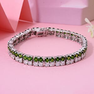 D'Joy Chrome Diopside and Moissanite 16.90 ctw Regal Radiance Bracelet in Rhodium Over Sterling Silver (7.25 In)
