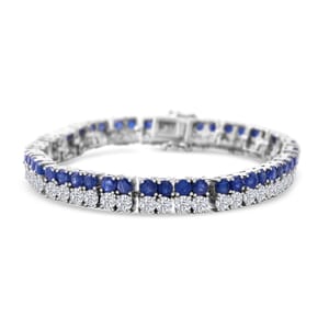 Masoala Sapphire (D), Moissanite Bracelet in Rhodium Over Sterling (6.50 In) 19.90 ctw