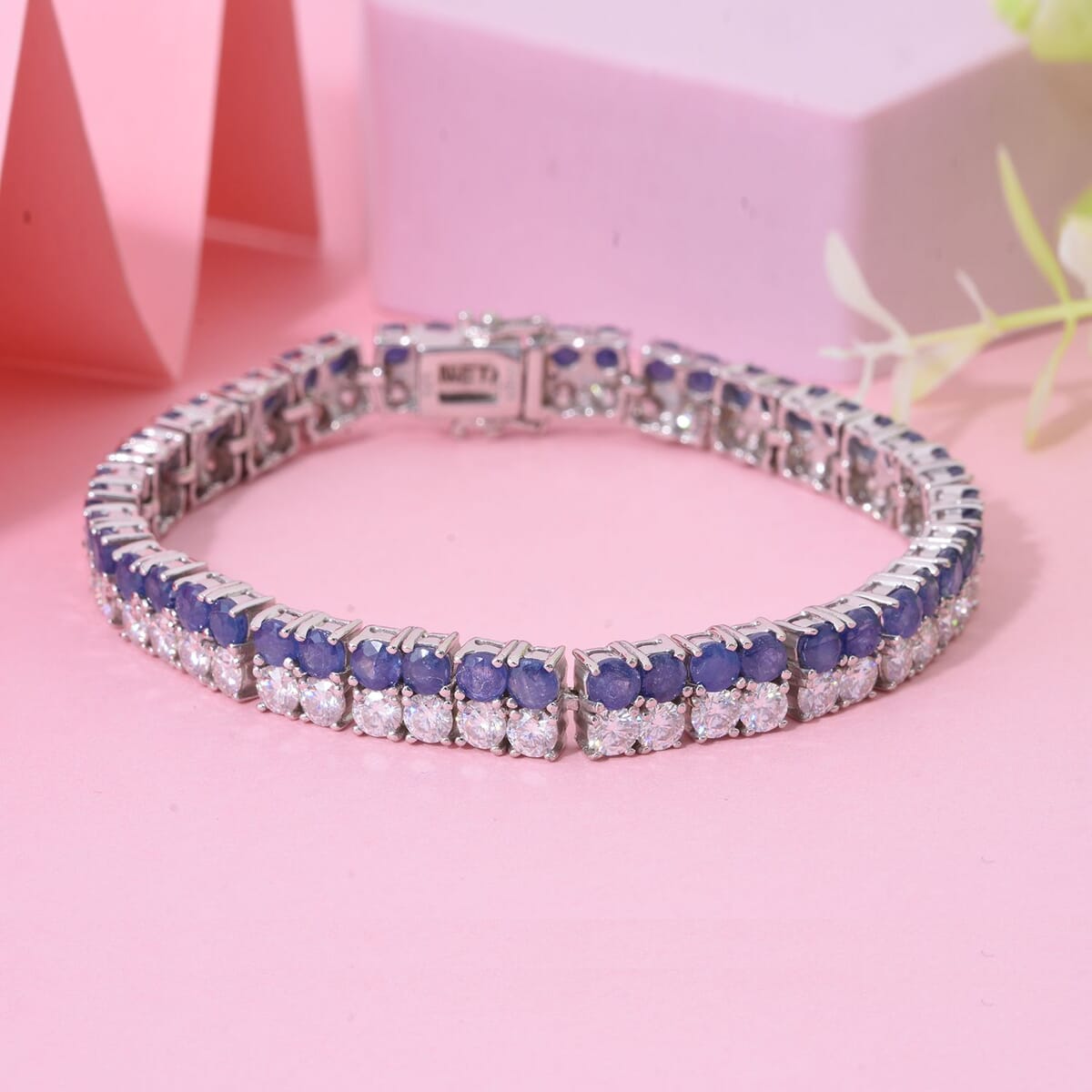 Masoala Sapphire (D), Moissanite Bracelet in Rhodium Over Sterling (6.50 In) 19.90 ctw image number 1