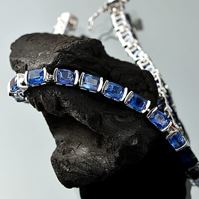 D'Joy Premium Kashmir Kyanite 15.25 ctw Midnight Heirloom Bracelet in Rhodium Over Sterling Silver (6.50 In)