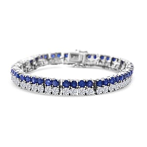 D'Joy Masoala Sapphire (D) and Moissanite 21.80 ctw Regal Radiance Bracelet in Rhodium Over Sterling (8.00 In)