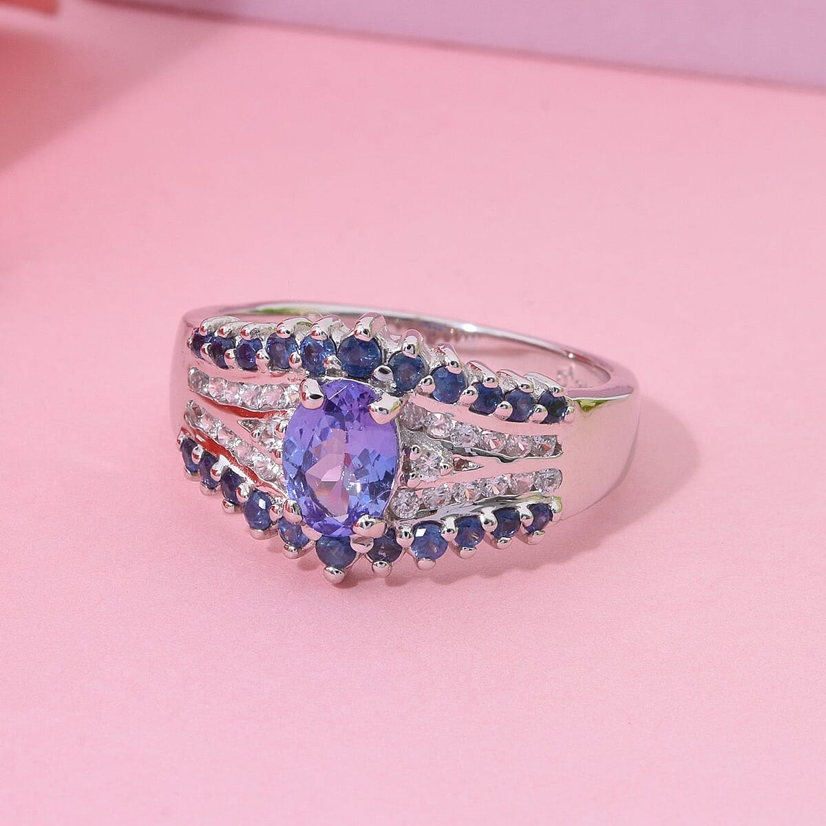  D'Joy Tanzanite and Multi Gemstone 1.90 ctw Ring in Rhodium Over Sterling Silver (Size 10.0) image number 1