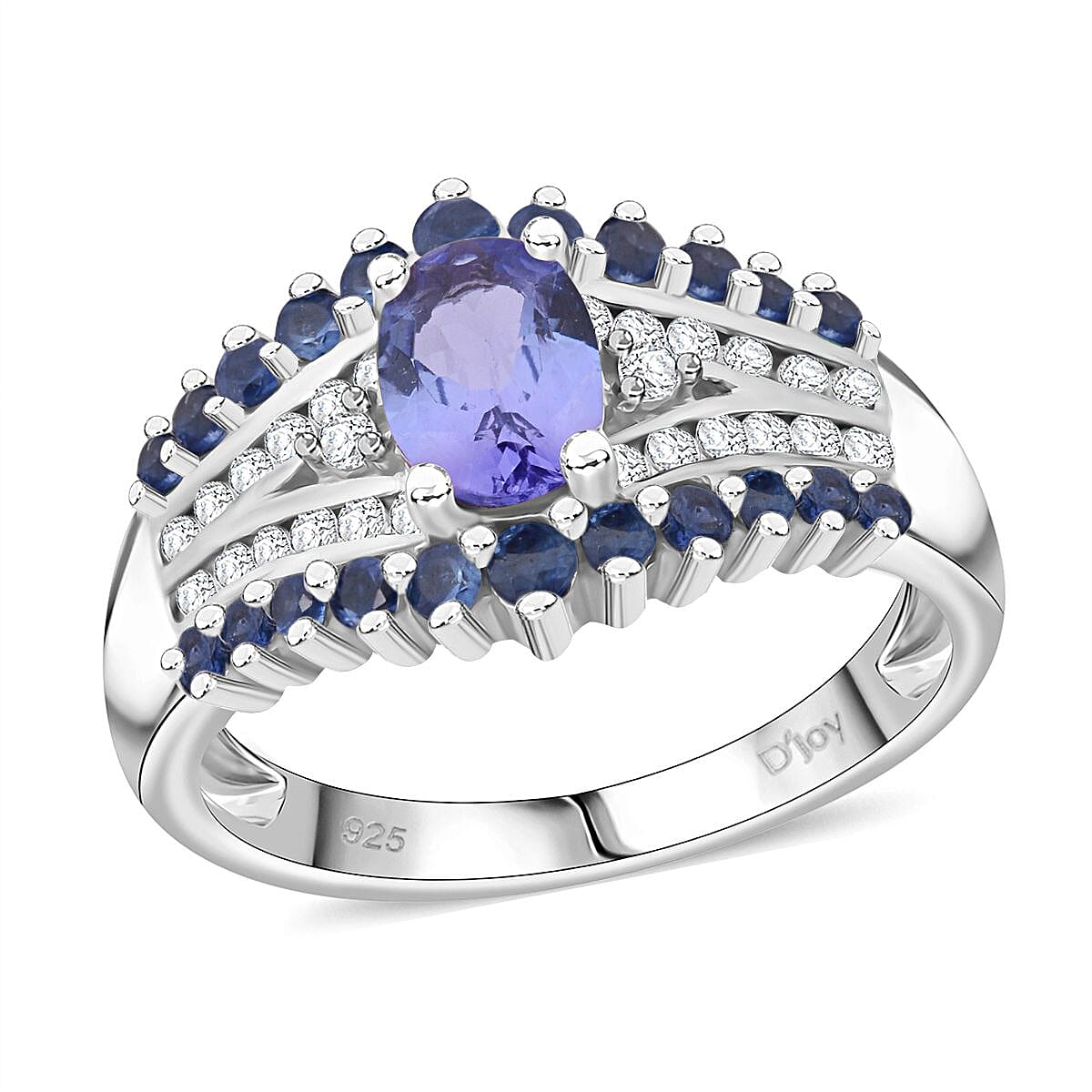 D'Joy Tanzanite and Multi Gemstone 1.90 ctw Ring in Rhodium Over Sterling Silver (Size 7.0)