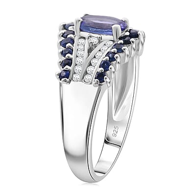 D'Joy Tanzanite and Multi Gemstone 1.90 ctw Ring in Rhodium Over Sterling Silver (Size 7.0)