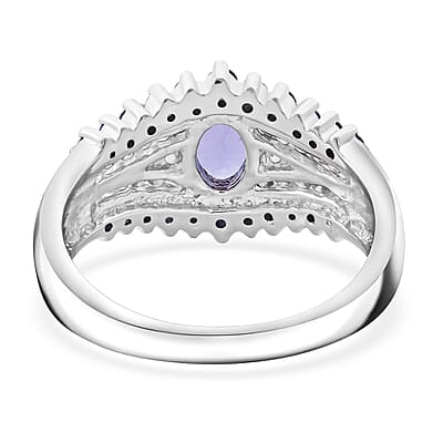 D'Joy Tanzanite and Multi Gemstone 1.90 ctw Ring in Rhodium Over Sterling Silver (Size 7.0)