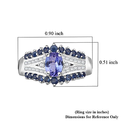 D'Joy Tanzanite and Multi Gemstone 1.90 ctw Ring in Rhodium Over Sterling Silver (Size 7.0)