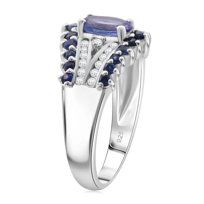 D'Joy Tanzanite and Multi Gemstone 1.90 ctw Ring in Rhodium Over Sterling Silver (Size 9.0)