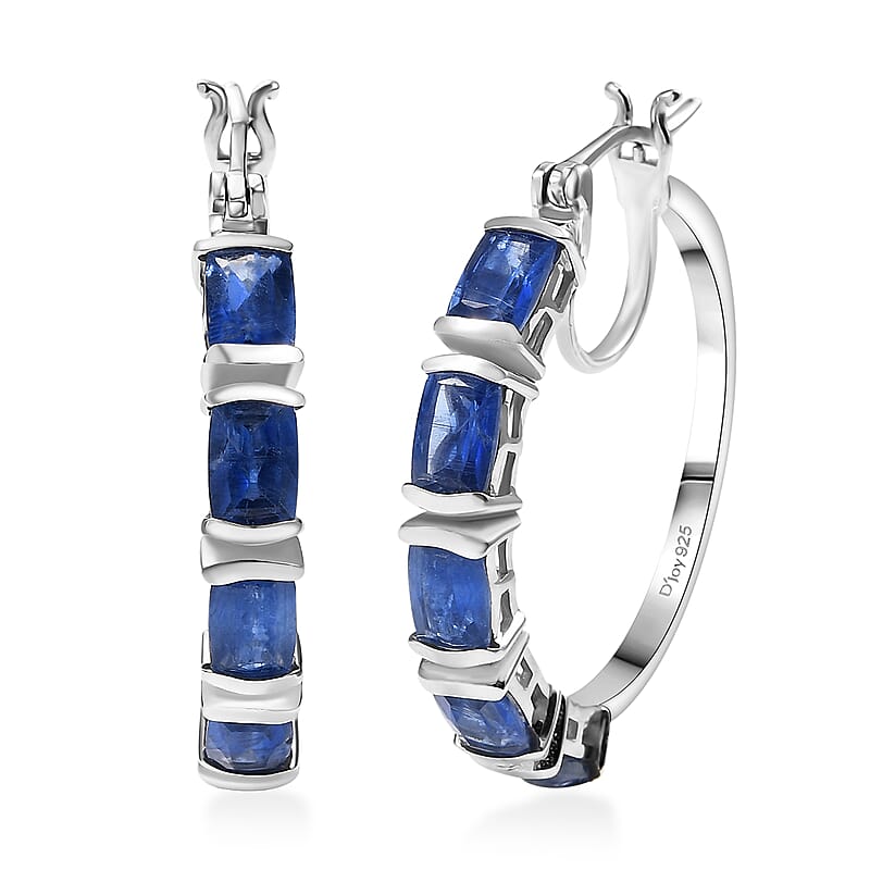Premium Kashmir Kyanite 6.75 ctw Midnight Heirloom Hoop Earrings in Rhodium Over Sterling Silver 