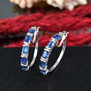 Premium Kashmir Kyanite 6.75 ctw Midnight Heirloom Hoop Earrings in Rhodium Over Sterling Silver 