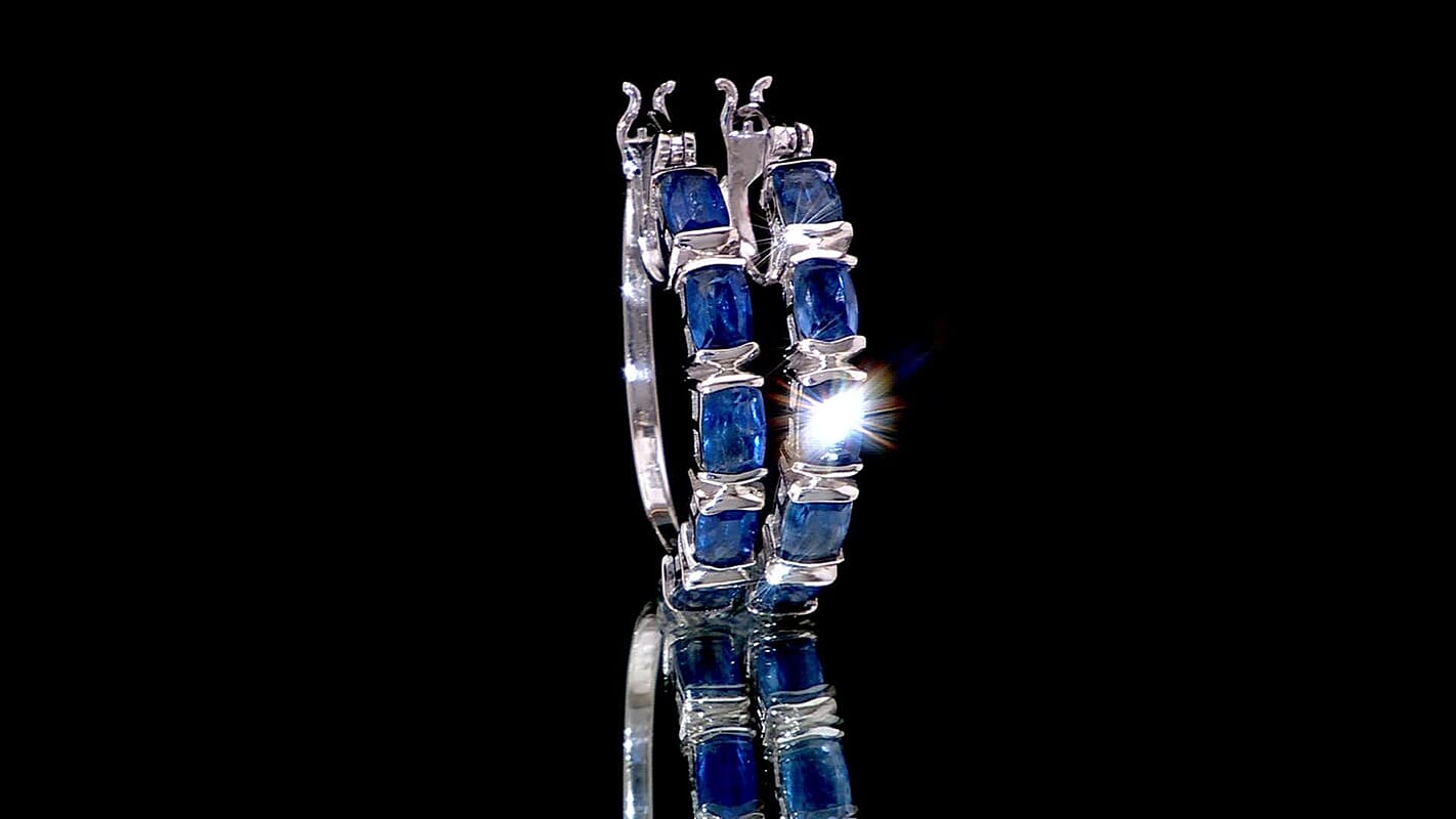 Premium Kashmir Kyanite 6.75 ctw Midnight Heirloom Hoop Earrings in Rhodium Over Sterling Silver