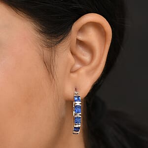 Premium Kashmir Kyanite 6.75 ctw Midnight Heirloom Hoop Earrings in Rhodium Over Sterling Silver 