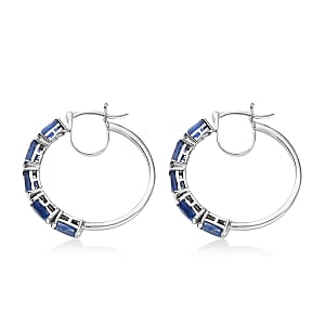 Premium Kashmir Kyanite 6.75 ctw Midnight Heirloom Hoop Earrings in Rhodium Over Sterling Silver 