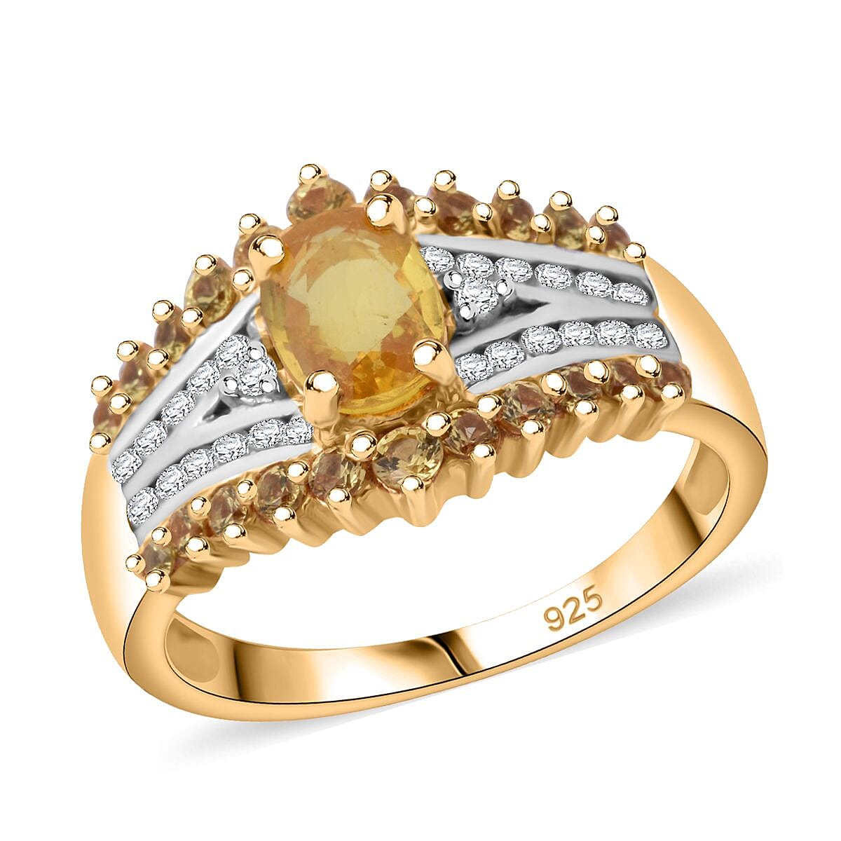 D'Joy Yellow Sapphire and White Zircon 2.00 ctw Ring in 18K Vermeil Yellow Gold Over Sterling Silver (Size 10.0)