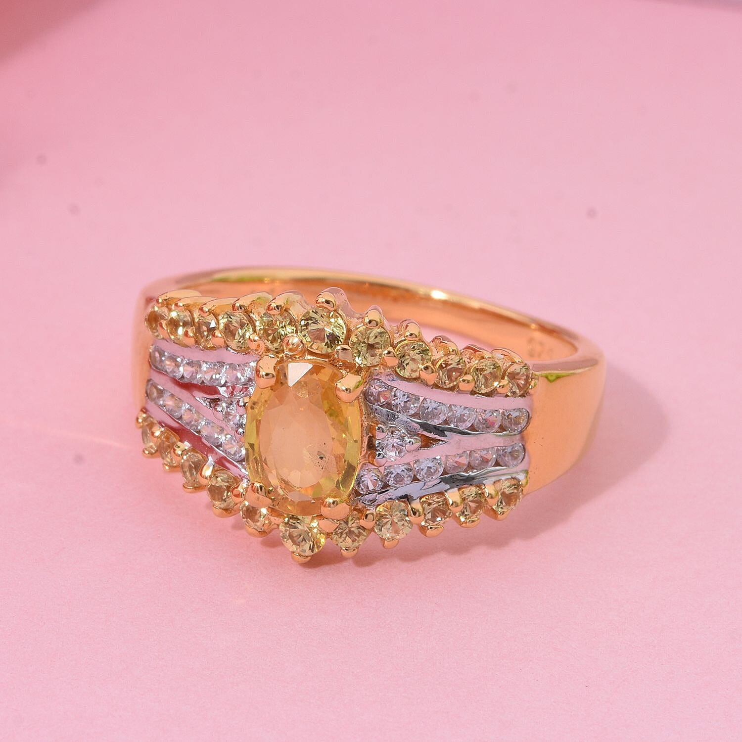 D'Joy Yellow Sapphire and White Zircon 2.00 ctw Ring in 18K Vermeil Yellow Gold Over Sterling Silver (Size 10.0)
