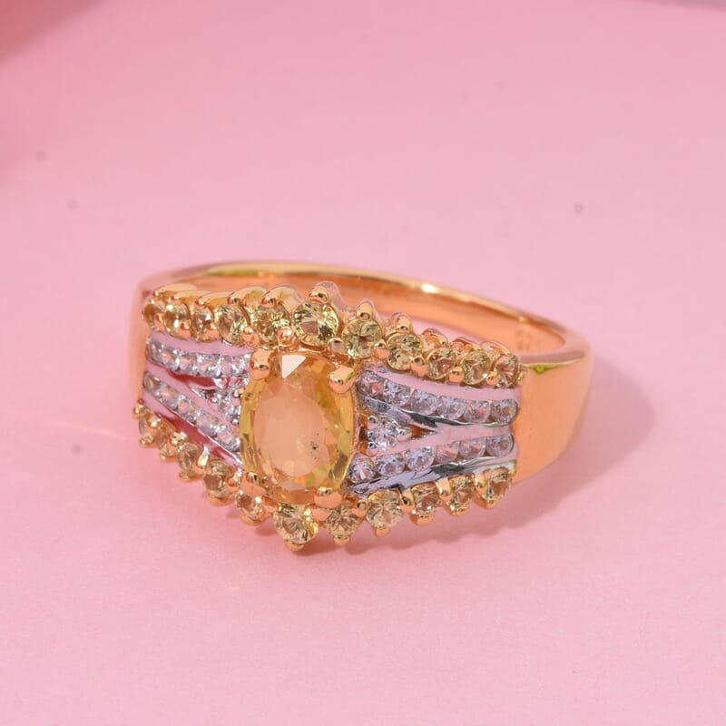 D'Joy Yellow Sapphire and White Zircon 2.00 ctw Ring in 18K Vermeil Yellow Gold Over Sterling Silver (Size 10.0)