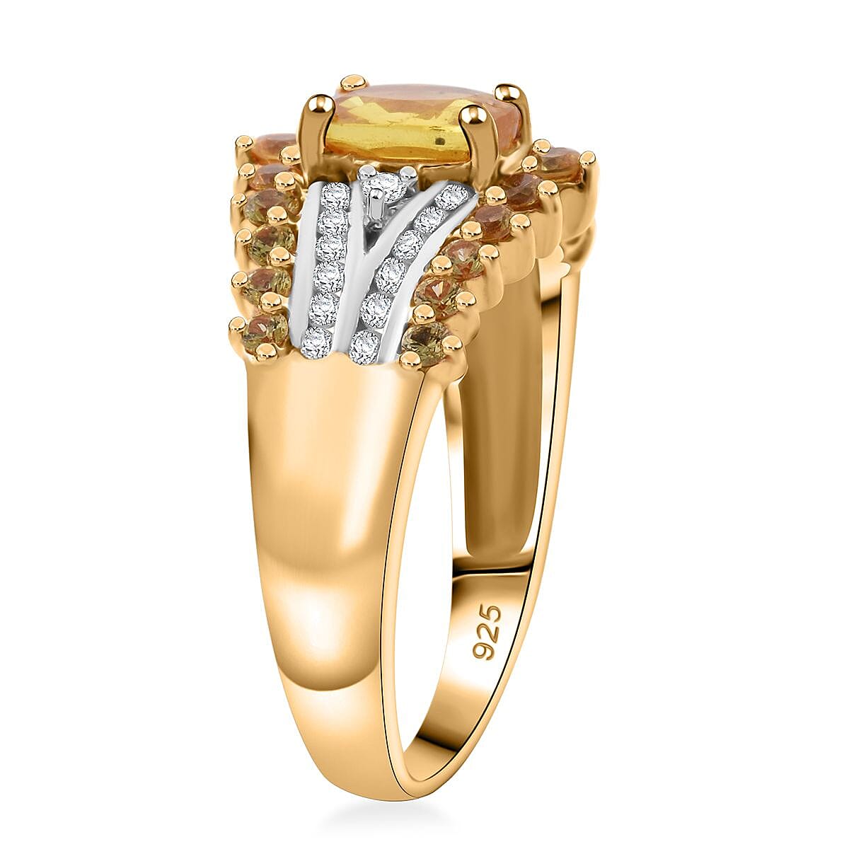 D'Joy Yellow Sapphire and White Zircon 2.00 ctw Ring in 18K Vermeil Yellow Gold Over Sterling Silver (Size 10.0)