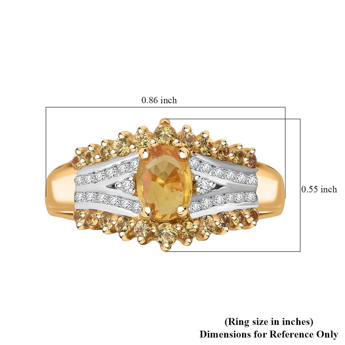 D'Joy Yellow Sapphire and White Zircon 2.00 ctw Ring in 18K Vermeil Yellow Gold Over Sterling Silver (Size 10.0)