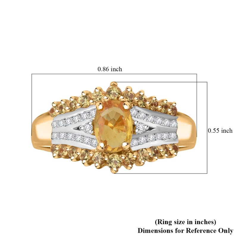 D'Joy Yellow Sapphire and White Zircon 2.00 ctw Ring in 18K Vermeil Yellow Gold Over Sterling Silver (Size 10.0)