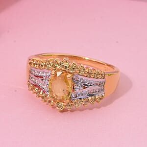 D'Joy Yellow Sapphire and White Zircon 2.00 ctw Ring in 18K Vermeil Yellow Gold Over Sterling Silver (Size 5.0)