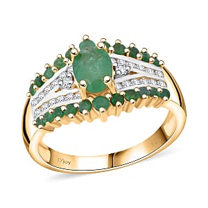 D'Joy Kagem Zambian Emerald and White Zircon 2.00 ctw Ring in 18K Vermeil Yellow Gold Over Sterling Silver (Size 6.0)