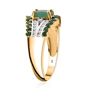 D'Joy Kagem Zambian Emerald and White Zircon 2.00 ctw Ring in 18K Vermeil Yellow Gold Over Sterling Silver (Size 6.0)