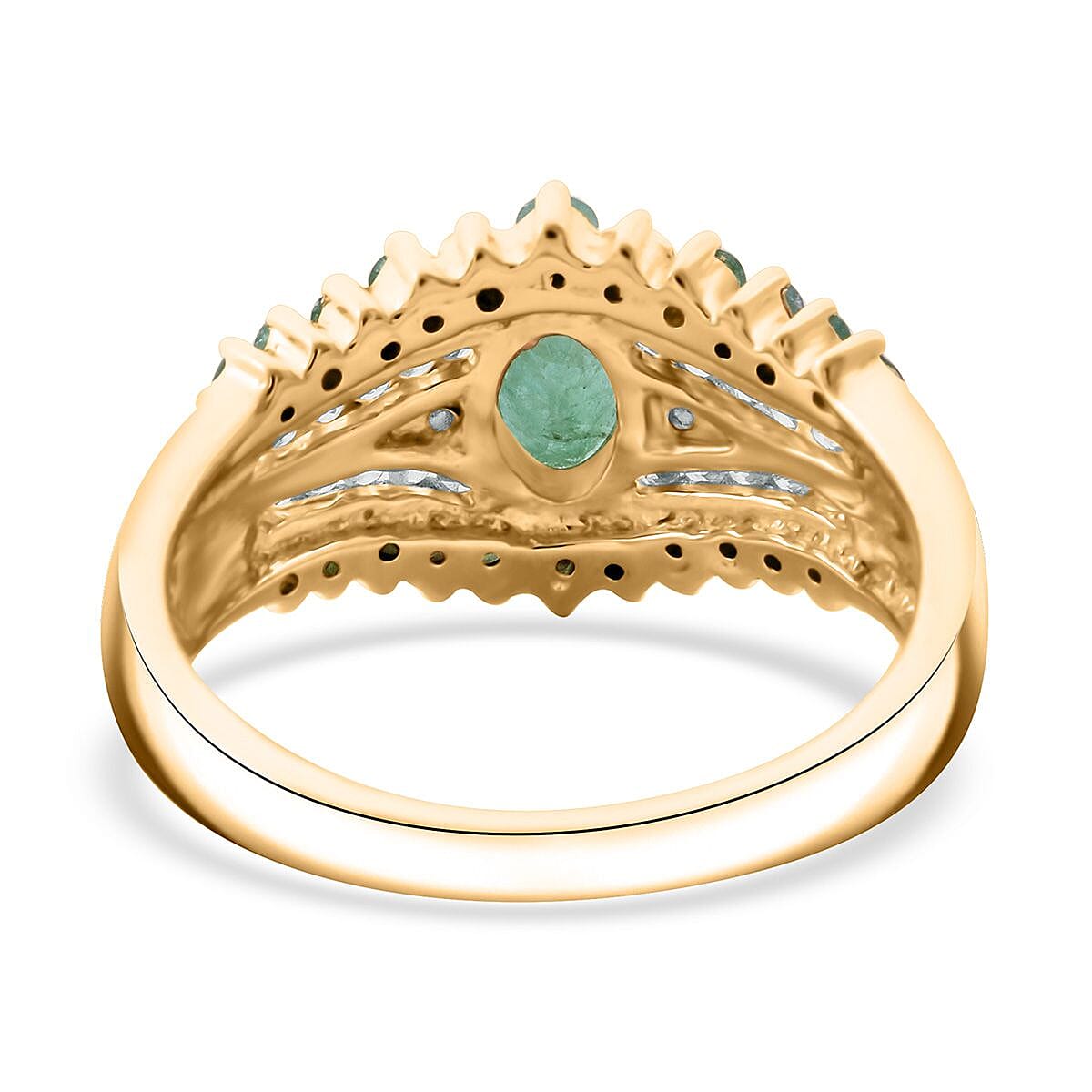 D'Joy Kagem Zambian Emerald and White Zircon 2.00 ctw Ring in 18K Vermeil Yellow Gold Over Sterling Silver (Size 8.0) image number 4