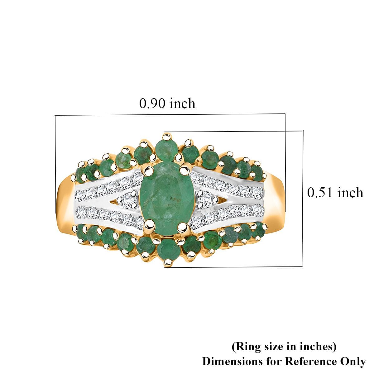D'Joy Kagem Zambian Emerald and White Zircon 2.00 ctw Ring in 18K Vermeil Yellow Gold Over Sterling Silver (Size 8.0) image number 5